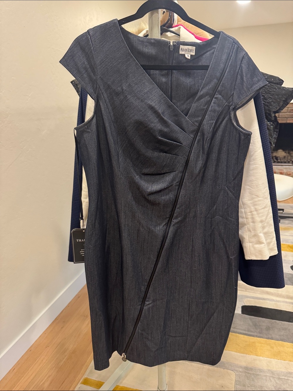 Marvin Richards Charcoal Wrap-Front Cap-Sleeve Midi Dress